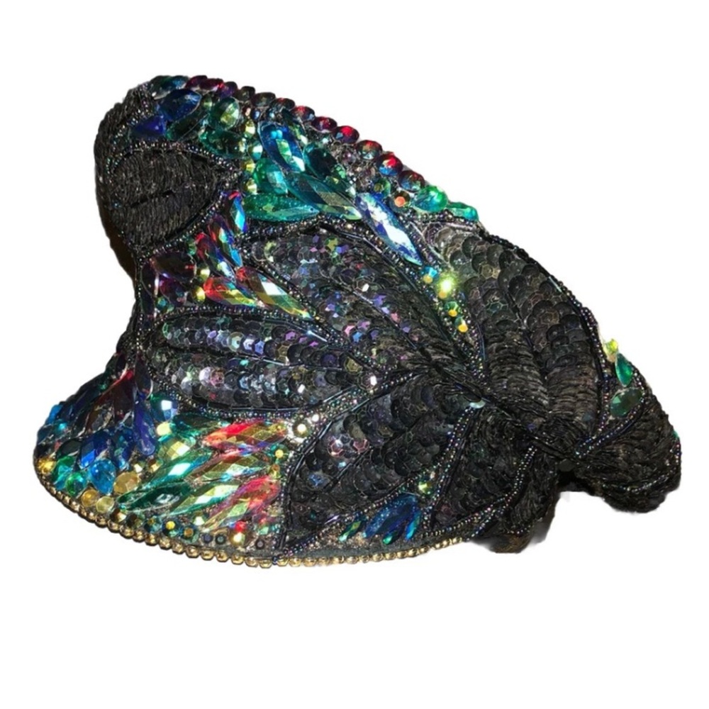 Burning Man Festival Gold Metallic Embellished Military Captains Hat